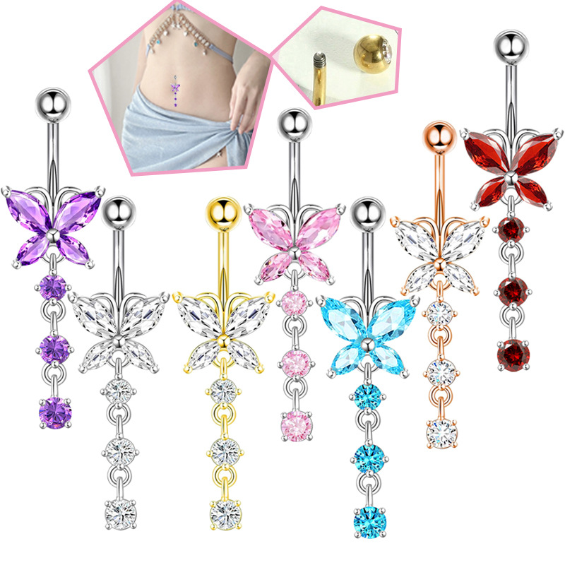 Body Jewelry And Piercing - Cincin Pusar 14GA Kupu-kupu Emas dengan