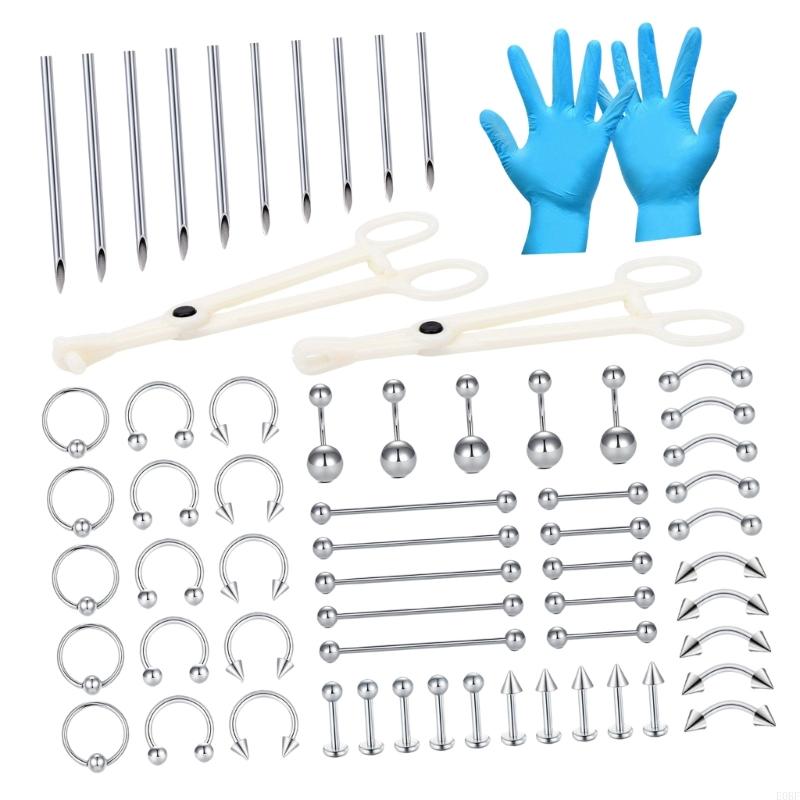 Body Jewelry Industrial - Perhiasan Tindik 64 Buah Lengkap Termasuk
