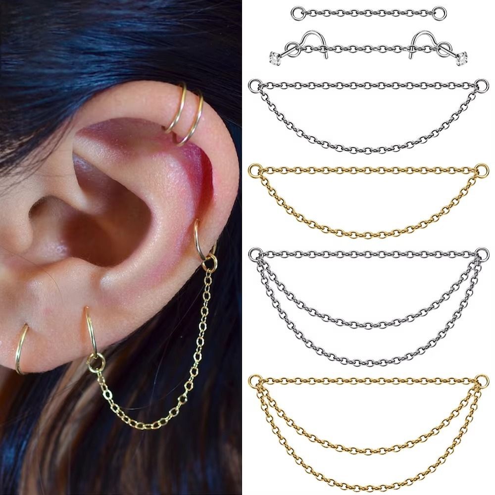 Body Jewelry And Piercing - Rantai Hidung Titanium Fashion Rantai Ganda